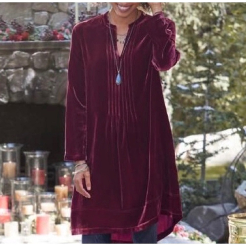 Sundance dark red velvet silk dress romantic elegant velour v-neck